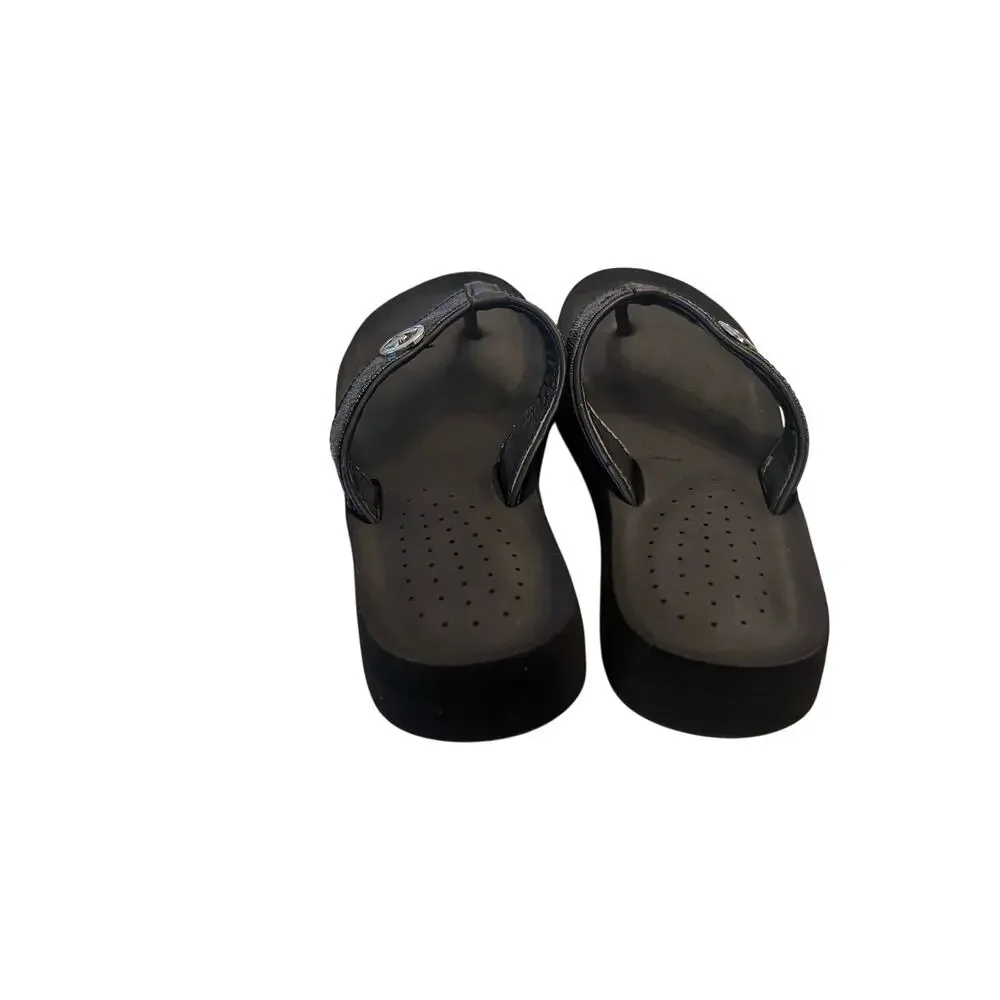 Michael Kors Woman's 8 Monogram Black Wedge Flip Flop Comfort Sandals